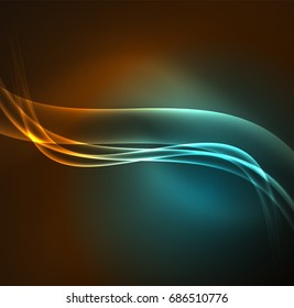 Energy lines, glowing waves in the dark, vector abstract background. Vector business or technology presentation design template, brochure or flyer pattern, or geometric web banner