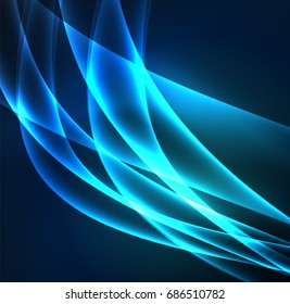 Energy lines, glowing waves in the dark, vector abstract background. Vector business or technology presentation design template, brochure or flyer pattern, or geometric web banner