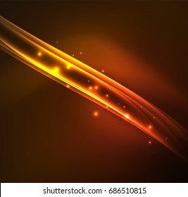 Líneas de energía, ondas brillantes en el fondo oscuro, vector abstracto. Plantilla de diseño de presentación de vocabulario o tecnología, patrón de folleto o volante, o banner web geométrico