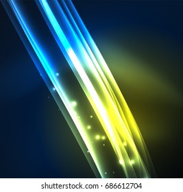 Energy lines, glowing waves in the dark, vector abstract background. Vector business or technology presentation design template, brochure or flyer pattern, or geometric web banner