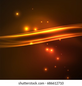 Energy lines, glowing waves in the dark, vector abstract background. Vector business or technology presentation design template, brochure or flyer pattern, or geometric web banner