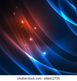 Energielinien, leuchtende Wellen im Dunkeln, Vektorgrafik-abstrakter Hintergrund. Design-Vorlage für Vektorgrafik-Präsentationen, Broschüren oder Flyer-Muster oder geometrisches Webbanner