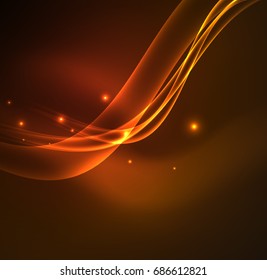 Energy lines, glowing waves in the dark, vector abstract background. Vector business or technology presentation design template, brochure or flyer pattern, or geometric web banner