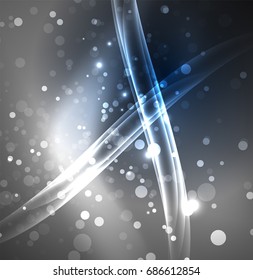 Líneas de energía, ondas brillantes en el fondo oscuro, vector abstracto. Plantilla de diseño de presentación de vocabulario o tecnología, patrón de folleto o volante, o banner web geométrico