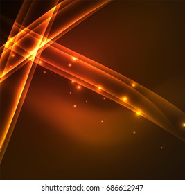 Energy lines, glowing waves in the dark, vector abstract background. Vector business or technology presentation design template, brochure or flyer pattern, or geometric web banner