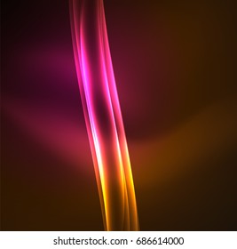 Líneas de energía, ondas brillantes en el fondo oscuro, vector abstracto. Plantilla de diseño de presentación de vocabulario o tecnología, patrón de folleto o volante, o banner web geométrico