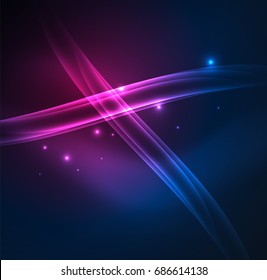 Líneas de energía, ondas brillantes en el fondo oscuro, vector abstracto. Plantilla de diseño de presentación de vocabulario o tecnología, patrón de folleto o volante, o banner web geométrico
