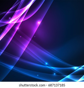 Energy lines, glowing waves in the dark, vector abstract background. Vector business or technology presentation design template, brochure or flyer pattern, or geometric web banner