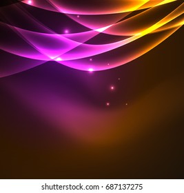 Energielinien, leuchtende Wellen im Dunkeln, Vektorgrafik-abstrakter Hintergrund. Design-Vorlage für Vektorgrafik-Präsentationen, Broschüren oder Flyer-Muster oder geometrisches Webbanner
