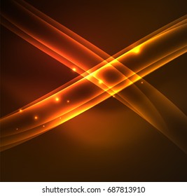 Energy lines, glowing waves in the dark, vector abstract background. Vector business or technology presentation design template, brochure or flyer pattern, or geometric web banner