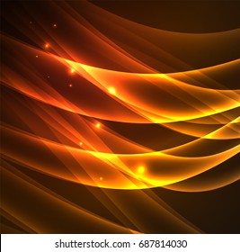 Energy lines, glowing waves in the dark, vector abstract background. Vector business or technology presentation design template, brochure or flyer pattern, or geometric web banner