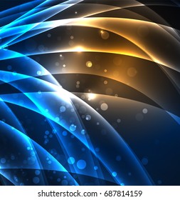Energy lines, glowing waves in the dark, vector abstract background. Vector business or technology presentation design template, brochure or flyer pattern, or geometric web banner