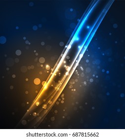 Energy lines, glowing waves in the dark, vector abstract background. Vector business or technology presentation design template, brochure or flyer pattern, or geometric web banner