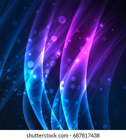 Líneas de energía, ondas brillantes en el fondo oscuro, vector abstracto. Plantilla de diseño de presentación de vocabulario o tecnología, patrón de folleto o volante, o banner web geométrico