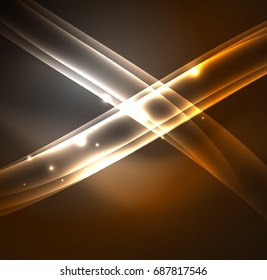 Energy lines, glowing waves in the dark, vector abstract background. Vector business or technology presentation design template, brochure or flyer pattern, or geometric web banner