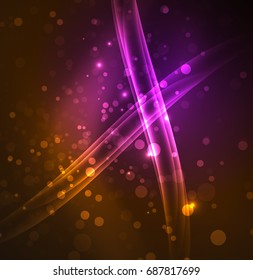 Líneas de energía, ondas brillantes en el fondo oscuro, vector abstracto. Plantilla de diseño de presentación de vocabulario o tecnología, patrón de folleto o volante, o banner web geométrico