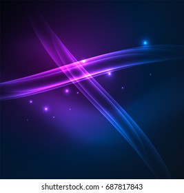 Energy lines, glowing waves in the dark, vector abstract background. Vector business or technology presentation design template, brochure or flyer pattern, or geometric web banner