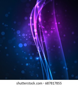 Líneas de energía, ondas brillantes en el fondo oscuro, vector abstracto. Plantilla de diseño de presentación de vocabulario o tecnología, patrón de folleto o volante, o banner web geométrico