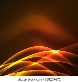 Líneas de energía, ondas brillantes en el fondo oscuro, vector abstracto. Plantilla de diseño de presentación de vocabulario o tecnología, patrón de folleto o volante, o banner web geométrico