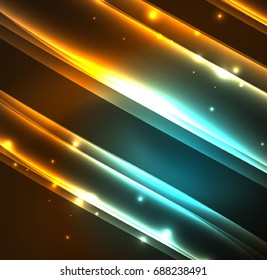 Energy lines, glowing waves in the dark, vector abstract background. Vector business or technology presentation design template, brochure or flyer pattern, or geometric web banner