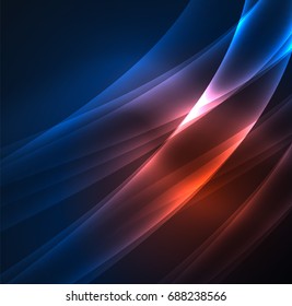 Energielinien, leuchtende Wellen im Dunkeln, Vektorgrafik-abstrakter Hintergrund. Design-Vorlage für Vektorgrafik-Präsentationen, Broschüren oder Flyer-Muster oder geometrisches Webbanner