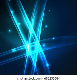 Energy lines, glowing waves in the dark, vector abstract background. Vector business or technology presentation design template, brochure or flyer pattern, or geometric web banner