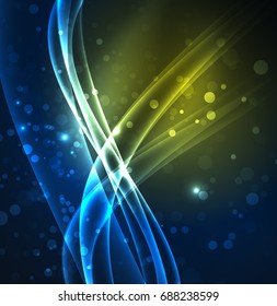 Energy lines, glowing waves in the dark, vector abstract background. Vector business or technology presentation design template, brochure or flyer pattern, or geometric web banner