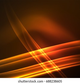 Líneas de energía, ondas brillantes en el fondo oscuro, vector abstracto. Plantilla de diseño de presentación de vocabulario o tecnología, patrón de folleto o volante, o banner web geométrico