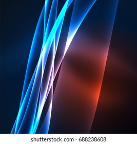 Energy lines, glowing waves in the dark, vector abstract background. Vector business or technology presentation design template, brochure or flyer pattern, or geometric web banner