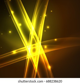 Líneas de energía, ondas brillantes en el fondo oscuro, vector abstracto. Plantilla de diseño de presentación de vocabulario o tecnología, patrón de folleto o volante, o banner web geométrico