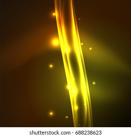 Energy lines, glowing waves in the dark, vector abstract background. Vector business or technology presentation design template, brochure or flyer pattern, or geometric web banner