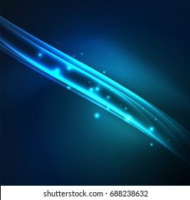 Energy lines, glowing waves in the dark, vector abstract background. Vector business or technology presentation design template, brochure or flyer pattern, or geometric web banner