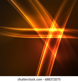 Energy lines, glowing waves in the dark, vector abstract background. Vector business or technology presentation design template, brochure or flyer pattern, or geometric web banner