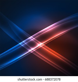 Energy lines, glowing waves in the dark, vector abstract background. Vector business or technology presentation design template, brochure or flyer pattern, or geometric web banner