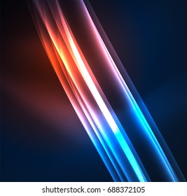 Energy lines, glowing waves in the dark, vector abstract background. Vector business or technology presentation design template, brochure or flyer pattern, or geometric web banner