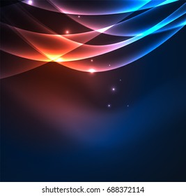 Energy lines, glowing waves in the dark, vector abstract background. Vector business or technology presentation design template, brochure or flyer pattern, or geometric web banner