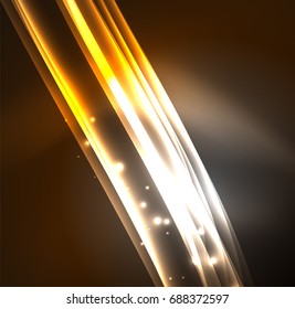 Energy lines, glowing waves in the dark, vector abstract background. Vector business or technology presentation design template, brochure or flyer pattern, or geometric web banner
