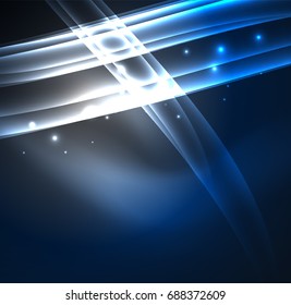 Líneas de energía, ondas brillantes en el fondo oscuro, vector abstracto. Plantilla de diseño de presentación de vocabulario o tecnología, patrón de folleto o volante, o banner web geométrico