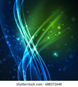Energy lines, glowing waves in the dark, vector abstract background. Vector business or technology presentation design template, brochure or flyer pattern, or geometric web banner