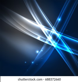 Energy lines, glowing waves in the dark, vector abstract background. Vector business or technology presentation design template, brochure or flyer pattern, or geometric web banner