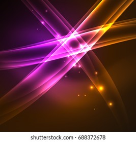 Energy lines, glowing waves in the dark, vector abstract background. Vector business or technology presentation design template, brochure or flyer pattern, or geometric web banner