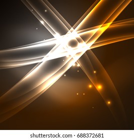 Energy lines, glowing waves in the dark, vector abstract background. Vector business or technology presentation design template, brochure or flyer pattern, or geometric web banner