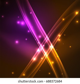 Energy lines, glowing waves in the dark, vector abstract background. Vector business or technology presentation design template, brochure or flyer pattern, or geometric web banner