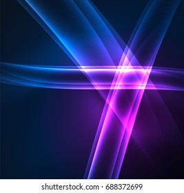 Energy lines, glowing waves in the dark, vector abstract background. Vector business or technology presentation design template, brochure or flyer pattern, or geometric web banner