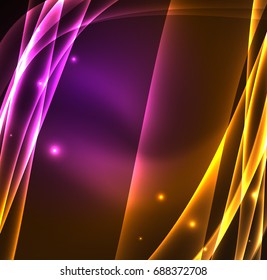 Líneas de energía, ondas brillantes en el fondo oscuro, vector abstracto. Plantilla de diseño de presentación de vocabulario o tecnología, patrón de folleto o volante, o banner web geométrico