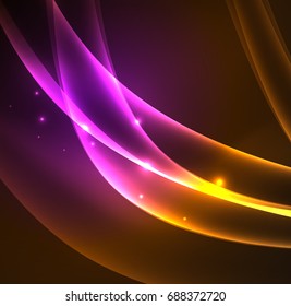 Energy lines, glowing waves in the dark, vector abstract background. Vector business or technology presentation design template, brochure or flyer pattern, or geometric web banner