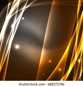 Energy lines, glowing waves in the dark, vector abstract background. Vector business or technology presentation design template, brochure or flyer pattern, or geometric web banner