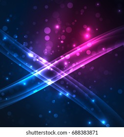Líneas de energía, ondas brillantes en el fondo oscuro, vector abstracto. Plantilla de diseño de presentación de vocabulario o tecnología, patrón de folleto o volante, o banner web geométrico