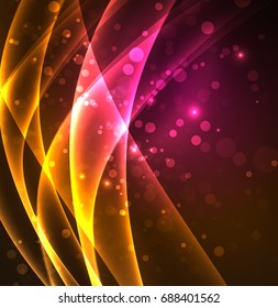 Líneas de energía, ondas brillantes en el fondo oscuro, vector abstracto. Plantilla de diseño de presentación de vocabulario o tecnología, patrón de folleto o volante, o banner web geométrico