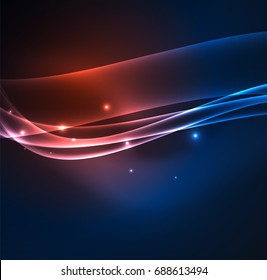Energy lines, glowing waves in the dark, vector abstract background. Vector business or technology presentation design template, brochure or flyer pattern, or geometric web banner